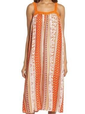 Raga Sun Canyon Metallic Tank Midi Dress in Orange Size Small